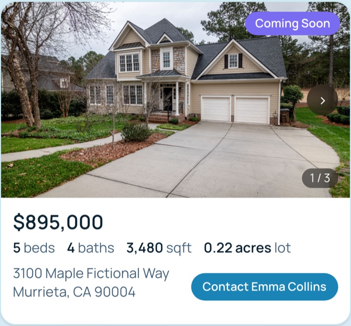Example listdtree listing card 1 with property photos and status badge